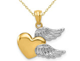 14K Yellow and White Gold Heart with Wings Pendant Necklace with Chain